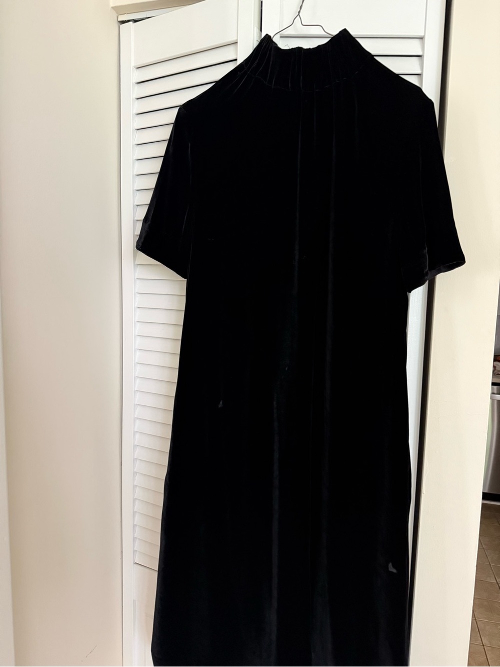 COS Black Velvet Midi Dress with High Mock Neck